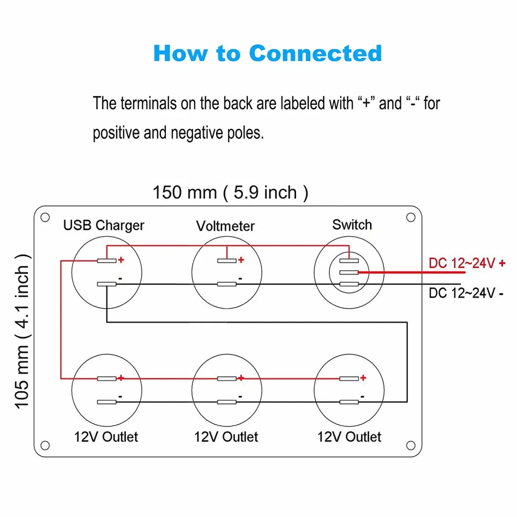 6 Hole Aluminum Automotive Panel with Dual USB Socket, Voltmeter, Power Socket and Toggle Switch